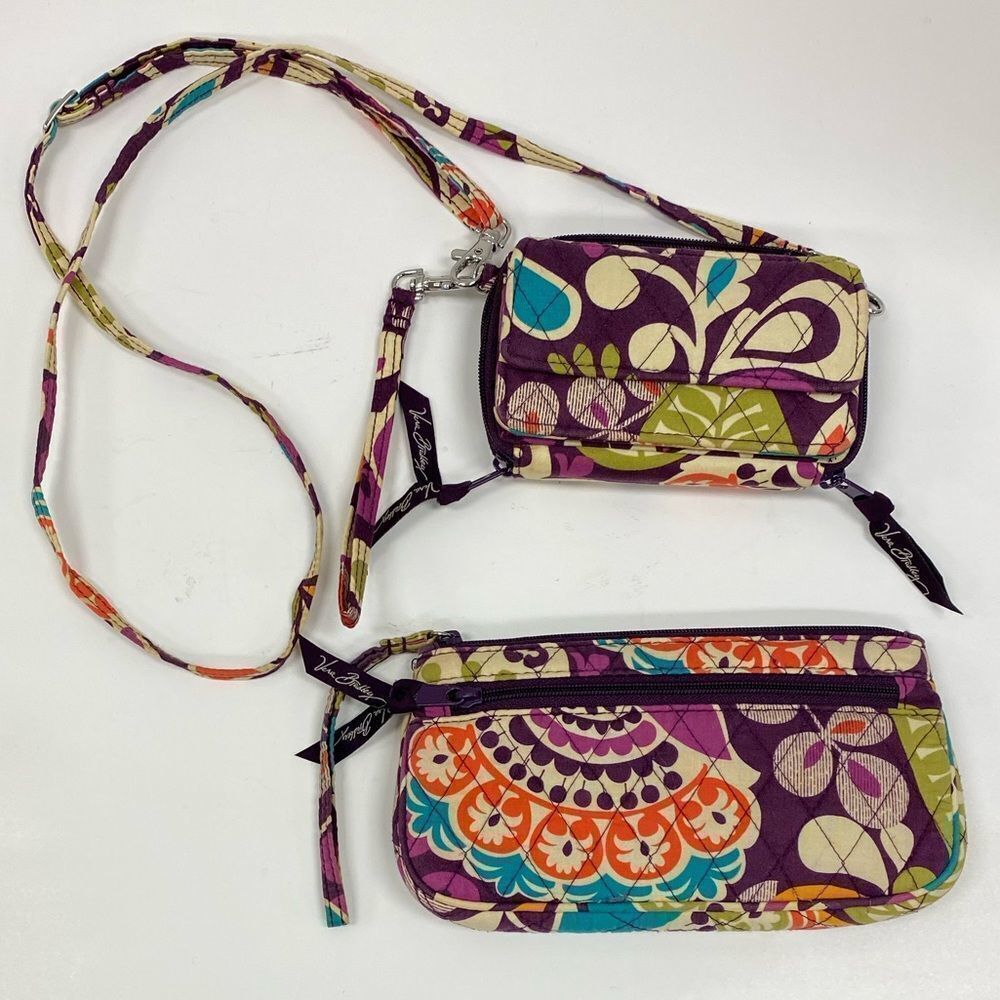 Vera bradley‎ purple floral pattern phone cross body bag and small cosmetic bag